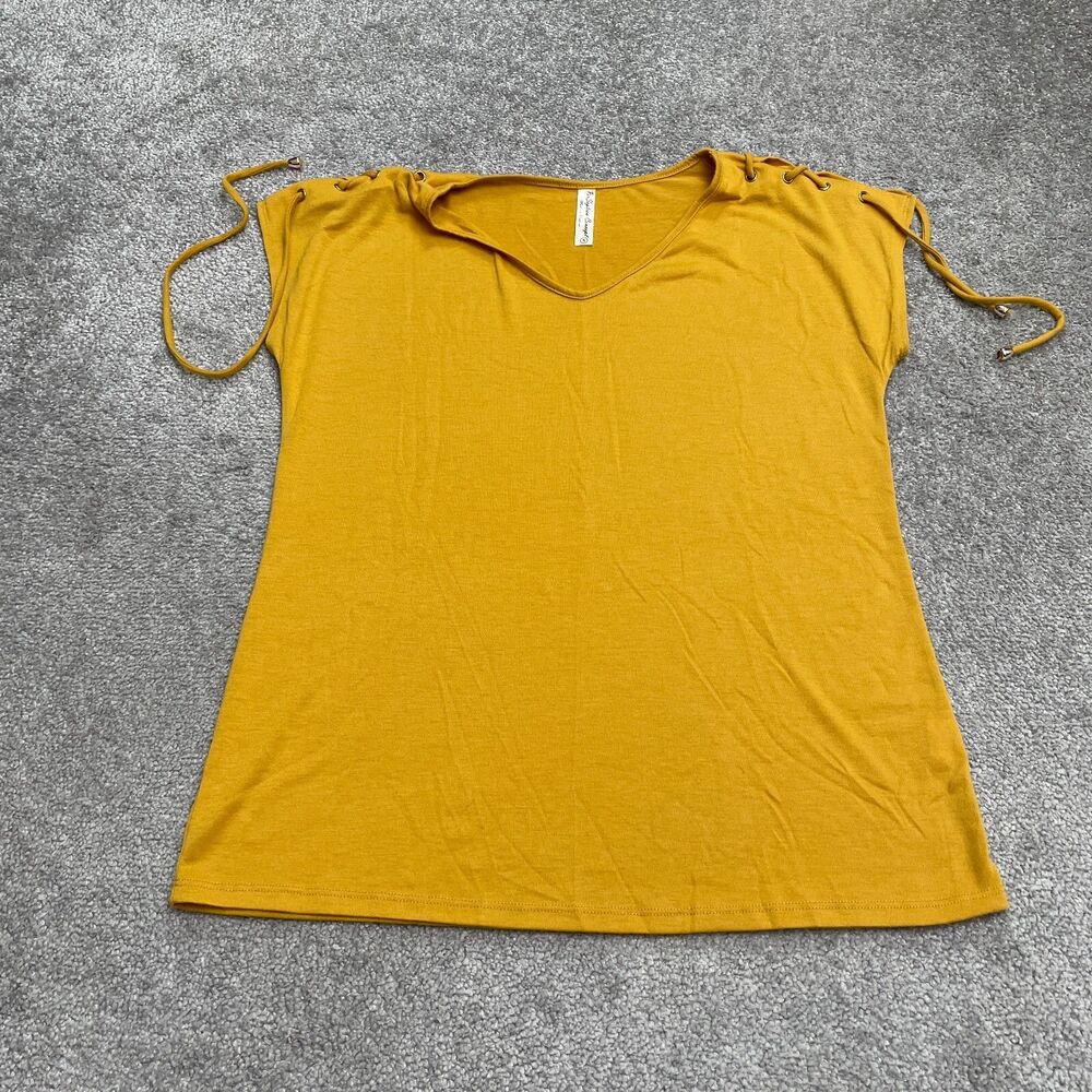 Perseption Concept Blouse Womens Small Mustard V-Neck Tie Stretch Casual Top